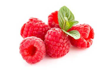 Raspberries with leaves