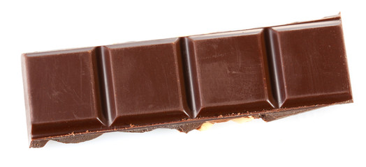 Black chocolate piece isolated on white background