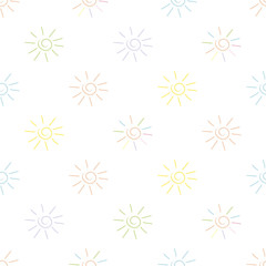 Kids seamless pattern with colored sun on white background