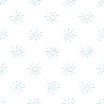 Kids seamless pattern with blue sun on white background