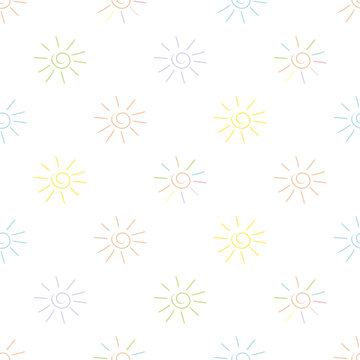 Kids seamless pattern with colored sun on white background