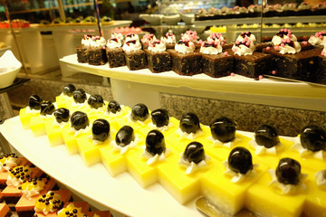 Different dessert cakes for sale at the shop