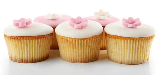 Tasty cupcakes, isolated on white
