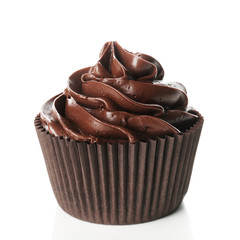 Chocolate cupcake isolated on white