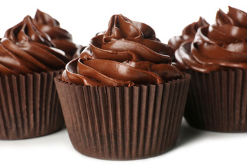 Chocolate cupcakes isolated on white