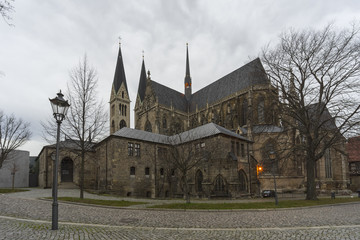 Street view of a town Halberstadt in Saxony-Anhalt, Germany.