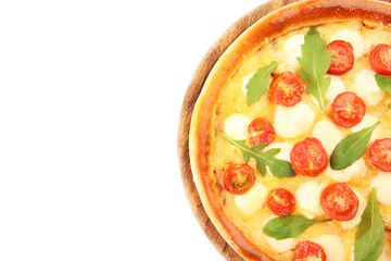 Pizza Margherita with arugula, isolated on white