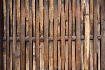 Close up of dark brown bamboo wall