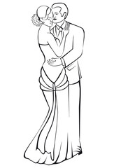 Newlyweds. Coupl dancing. Embrase.