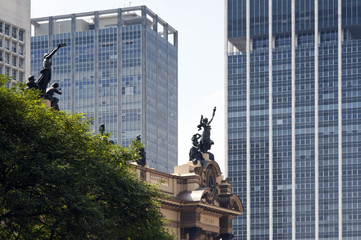 The ancient theater in contrast to modern buildings