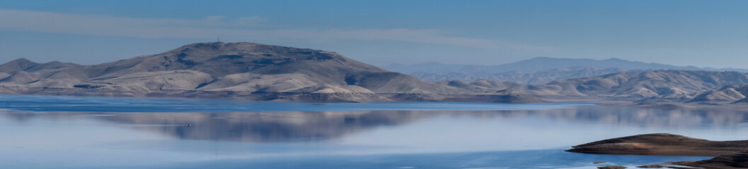 San Luis Reservoir Panorama. Merced County, California, USA. 