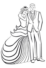 Fototapeta premium Newlyweds. Woman in a ball gown dress with man.