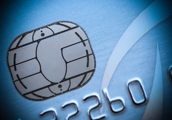close up on the microchip of a credit card