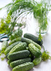fresh cucumbers on wooden table