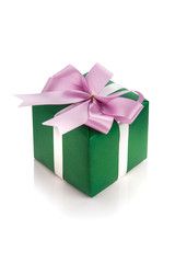 green gift box on white background
