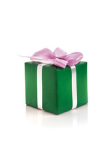 green gift box on white background
