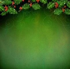 Christmas Holly Background with room for copy space.