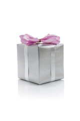 silver gift box on white background