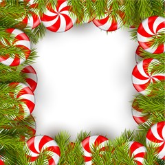 Christmas background with lollipop and pine tree