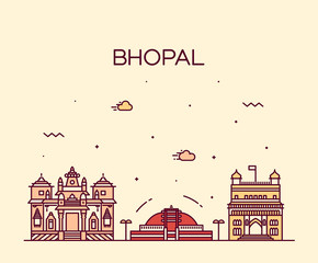 Bhopal skyline vector illustration linear style