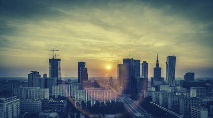 Warsaw Downtown Sunrise aerial view