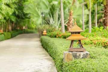 wooden electric lamp  at wayside in the park