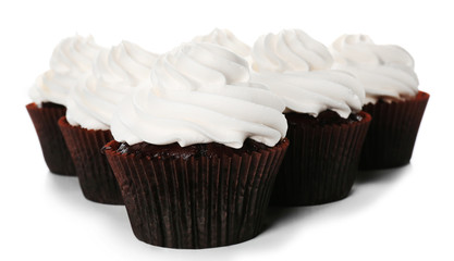 Tasty cupcakes isolated on white background
