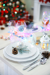 Table setting for Christmas dinner at home