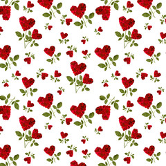 pattern red heart rose petals on a stalk