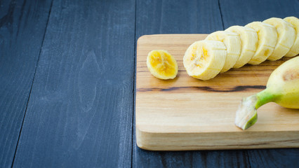 banana on wooden board, selective focus