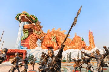 Bronze statue of Shaolin and Dargon 