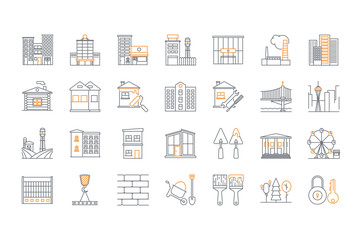  Set of line building icons. Stock vector.