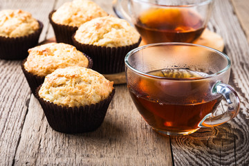 Homemade muffins and hot tea
