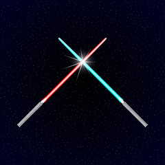 Two light swords on stars background
