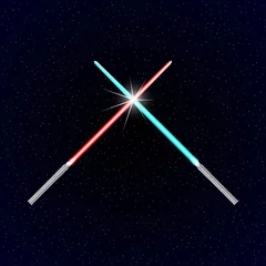 Foto op Plexiglas Two light swords on stars background © mas0380
