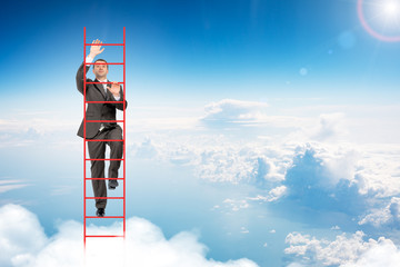 Businessman climbing ladder in sky © cherezoff