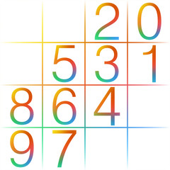 NumbNumber / zero to nine character / gradient with red orange yellow green blueer
