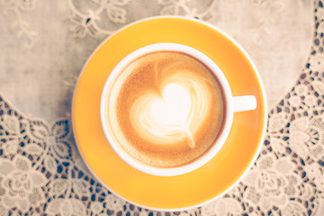 Close up Coffee latte art,vintage color