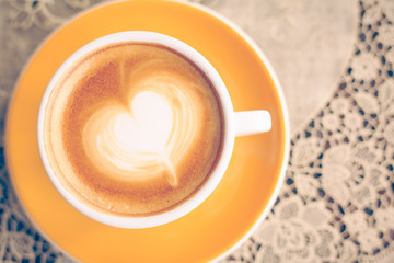 Close up Coffee latte art,vintage color