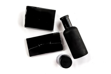 mini black bath set on white background