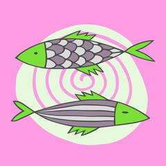 Nice cartoon fishes set. Vector image.