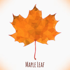 Maple Leaf. Low polygon triangular style. Mosaic vector illustration.  Realistic 3D design about autumn and nature. Yellow, red and orange colors.