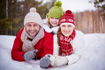 Family in snowdrift