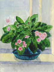 Violets. Flowers. Watercolor painting