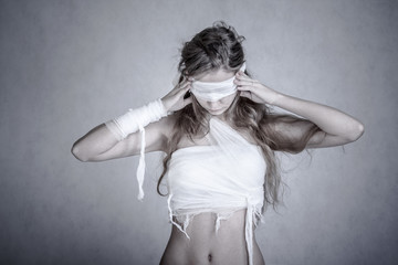 Woman with a bandage dressings
