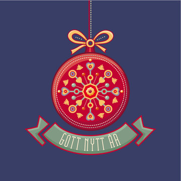 Swedish Text Gott Nytt Ar - Happy new year message. For Seasons Greetings. Scandinavian new year card. Julekort med. Scandinavian Christmas card. 