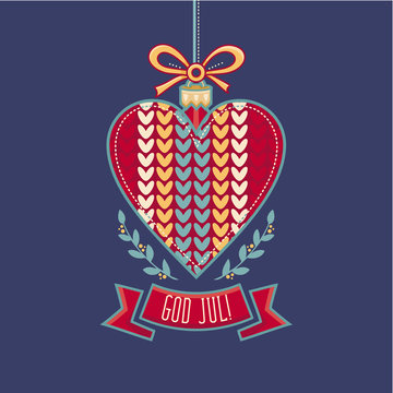 Swedish Text God Jul Means Merry Christmas For Seasons Greetings. Scandinavian Christmas card. Julekort med.