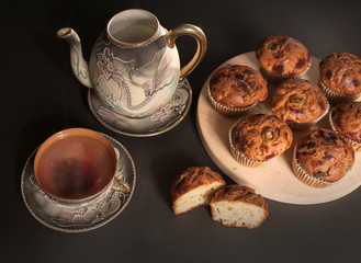  Muffins on table. Studio.