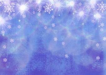 Fototapeta na wymiar Beautiful festive abstract grunge background with snowflakes and shining stars.