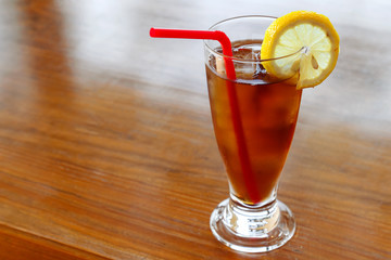 A Glass of Ice Lemon Tea on a Table